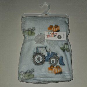 NEW Baby Gear Blue Orange Green Tractor Fleece Baby Blanket Lovey 30" x 40"